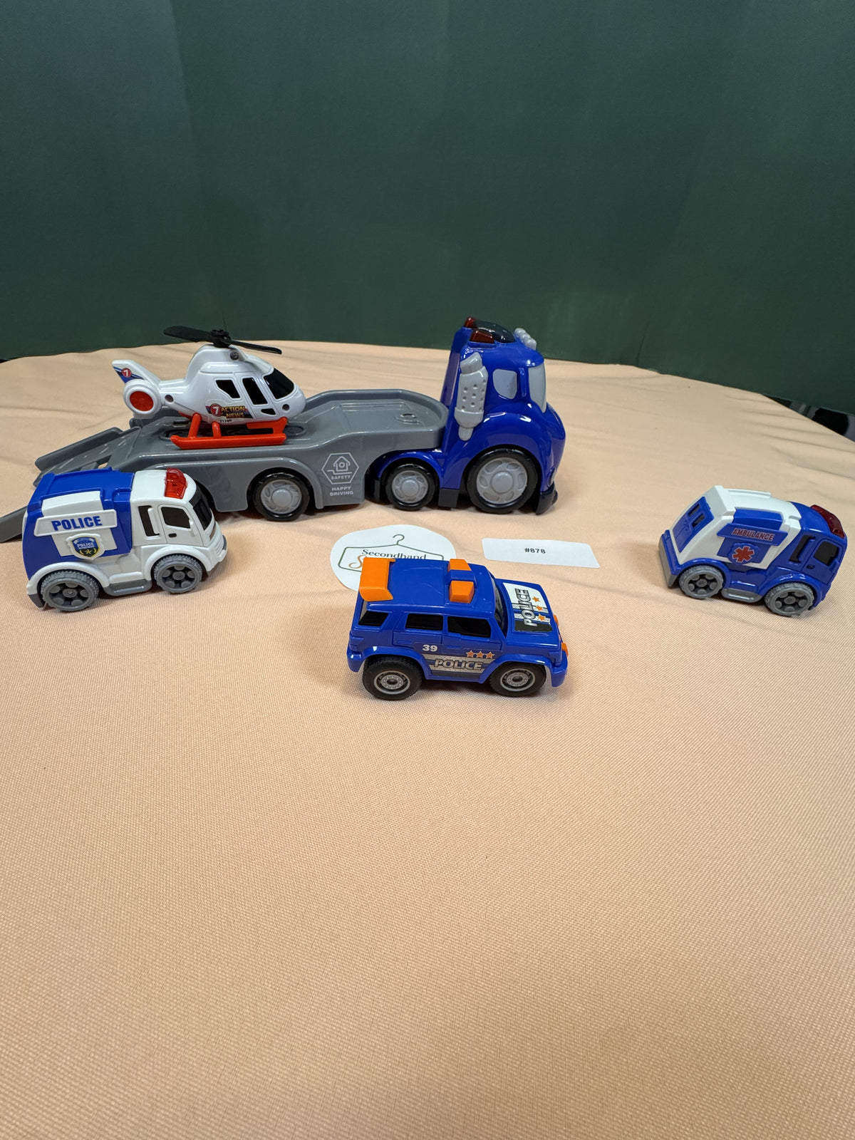 Emergency Vehicle Transport Truck with Police, Ambulance & Helicopter Set #878