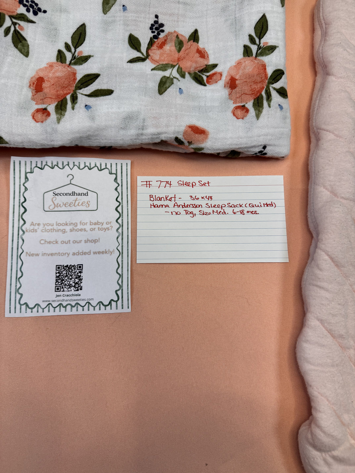 Moon and Back by Hanna Andersson Sleep Sack + Floral Muslin Blanket Set 6-18M #774