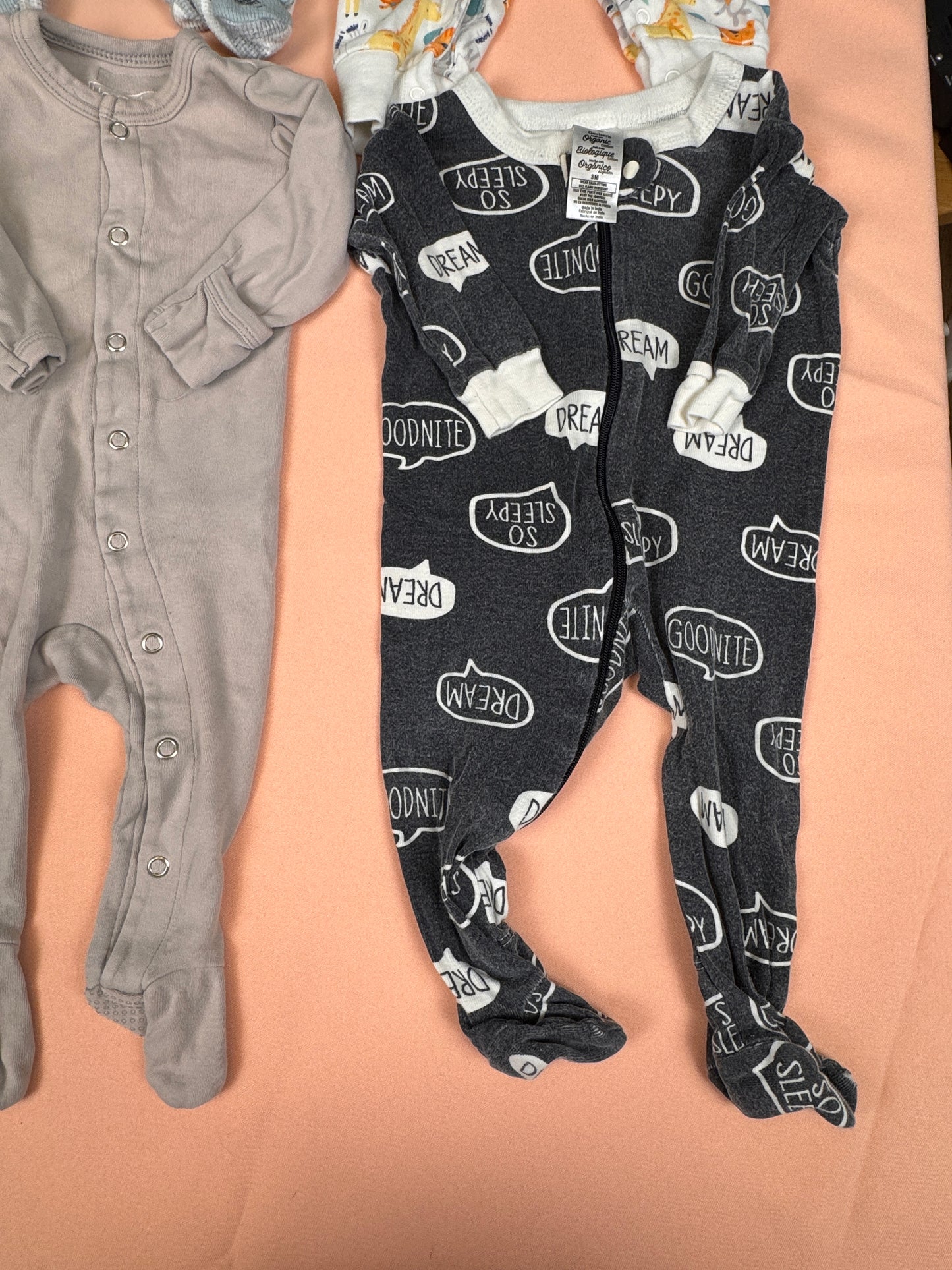 Baby Boy Newborn Sleepers Bundle 7 Pc Footed Pajamas Hooded Romper Lot Safari SKU #950
