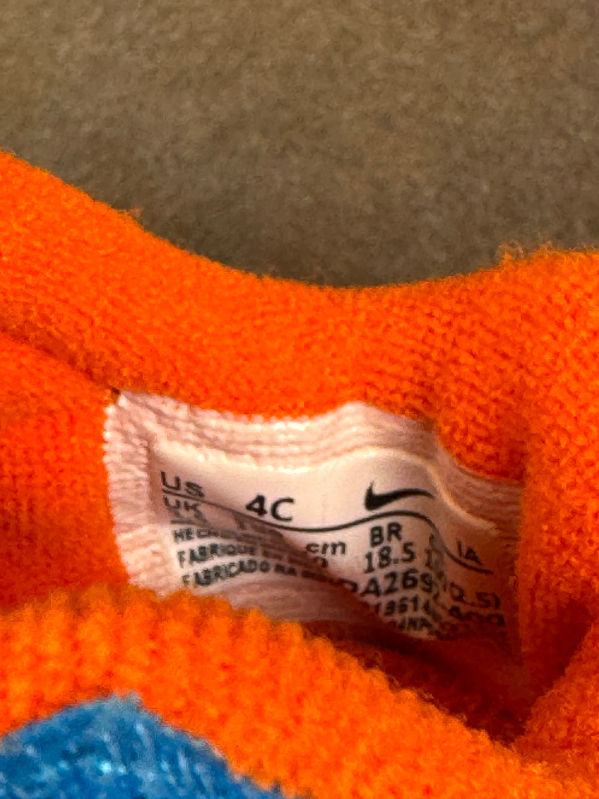Nike Free Run Toddler Sneakers Blue Orange Size 4C Hook & Loop Shoes #1145