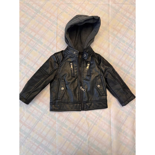 Urban Republic Black Hooded Faux Leather Jacket 12M #107