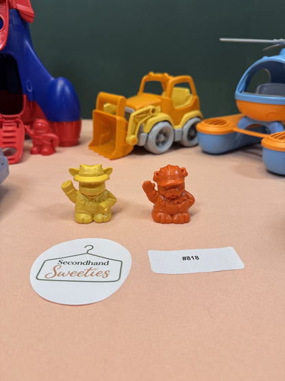 Green Toys Vehicle Play Set Lot | Rocket, Car Carrier, Airplane, Helicopter, Bulldozer & Figures #818
