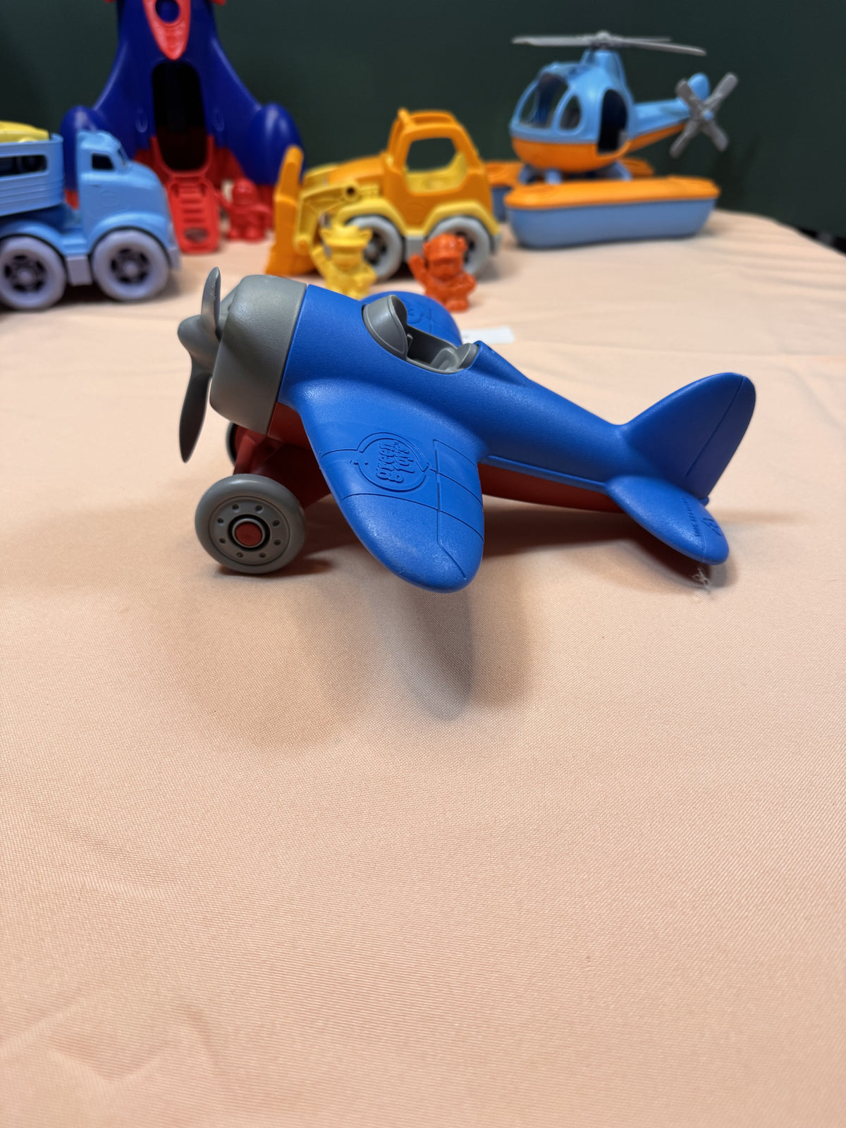 Green Toys Vehicle Play Set Lot | Rocket, Car Carrier, Airplane, Helicopter, Bulldozer & Figures #818