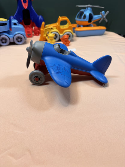 Green Toys Vehicle Play Set Lot | Rocket, Car Carrier, Airplane, Helicopter, Bulldozer & Figures #818
