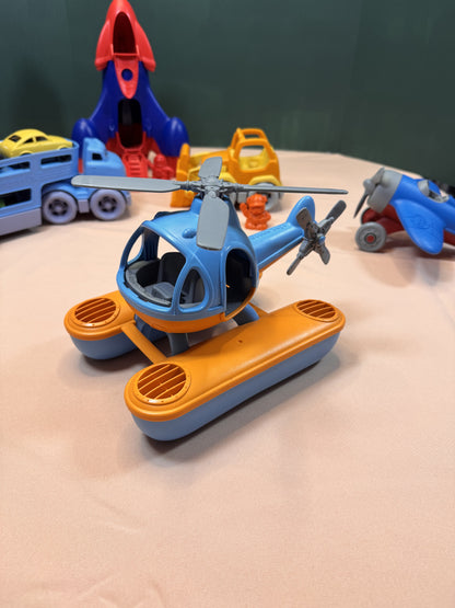 Green Toys Vehicle Play Set Lot | Rocket, Car Carrier, Airplane, Helicopter, Bulldozer & Figures #818