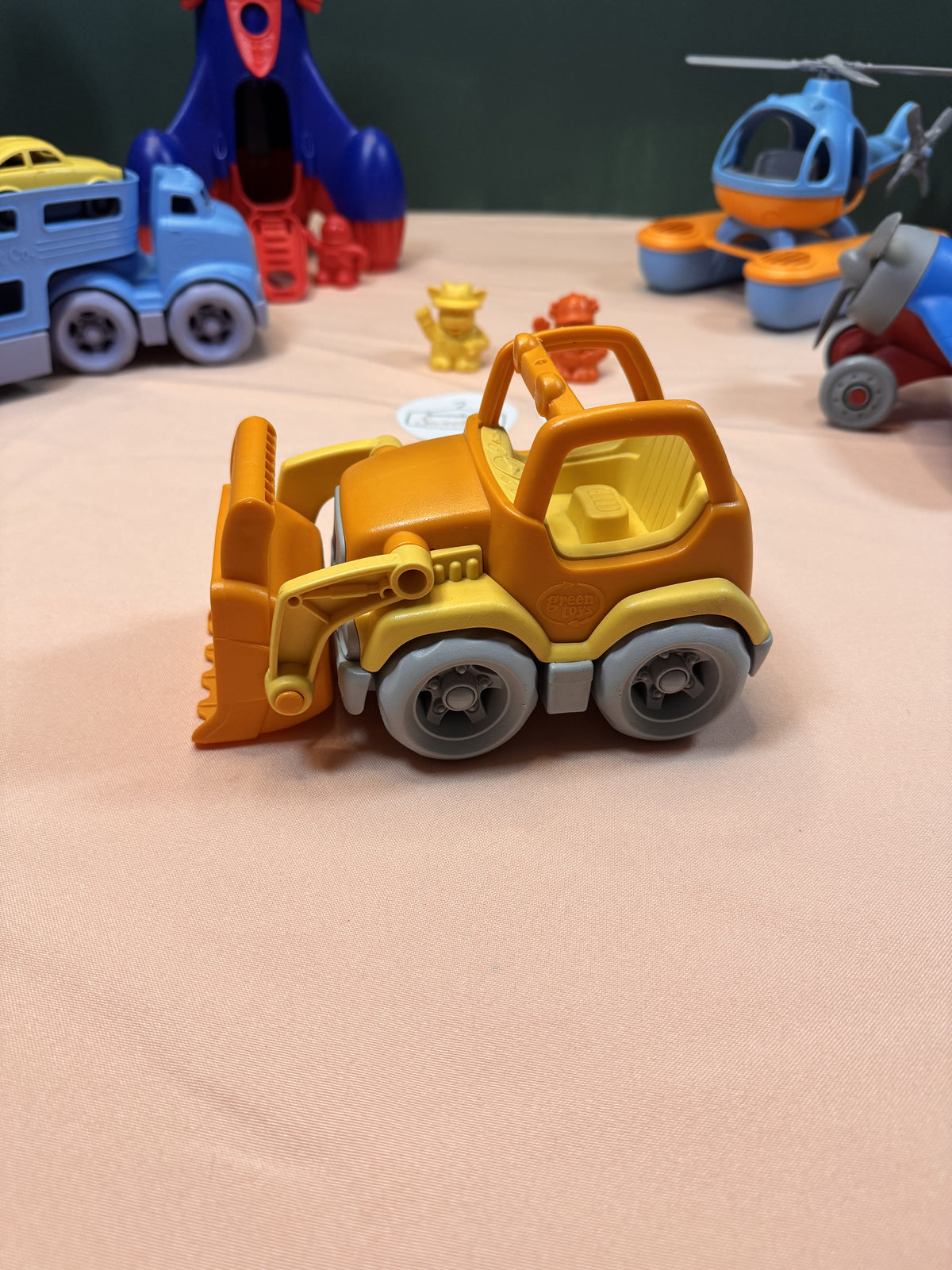 Green Toys Vehicle Play Set Lot | Rocket, Car Carrier, Airplane, Helicopter, Bulldozer & Figures #818