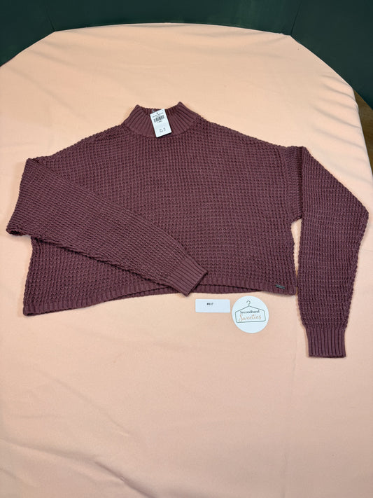 Hollister Waffle Knit Cropped Sweater Mauve Pink Mock Neck Women's XS NWT SKU #837