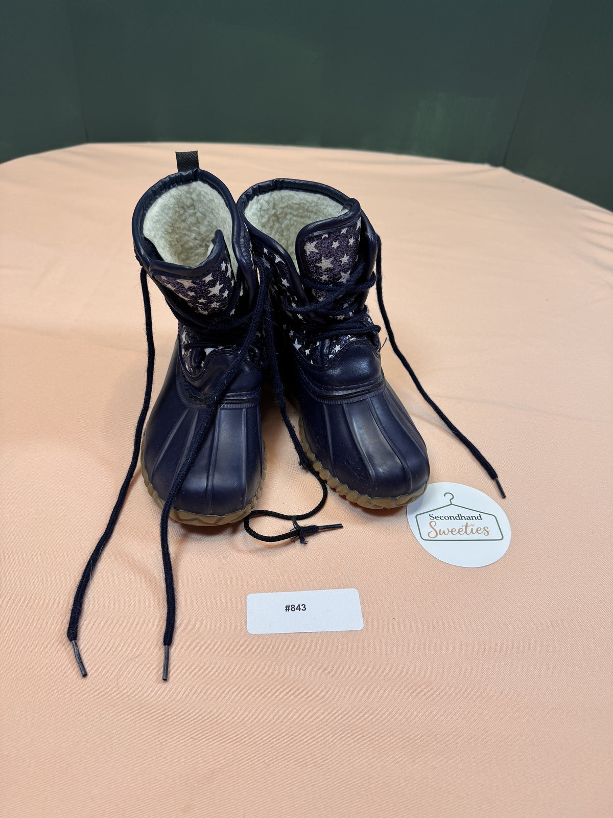 Toddler Navy Star Print Insulated Duck Boots Sherpa Lined EU 23 US 7 #843