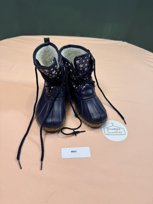 Toddler Navy Star Print Insulated Duck Boots Sherpa Lined EU 23 US 7 #843
