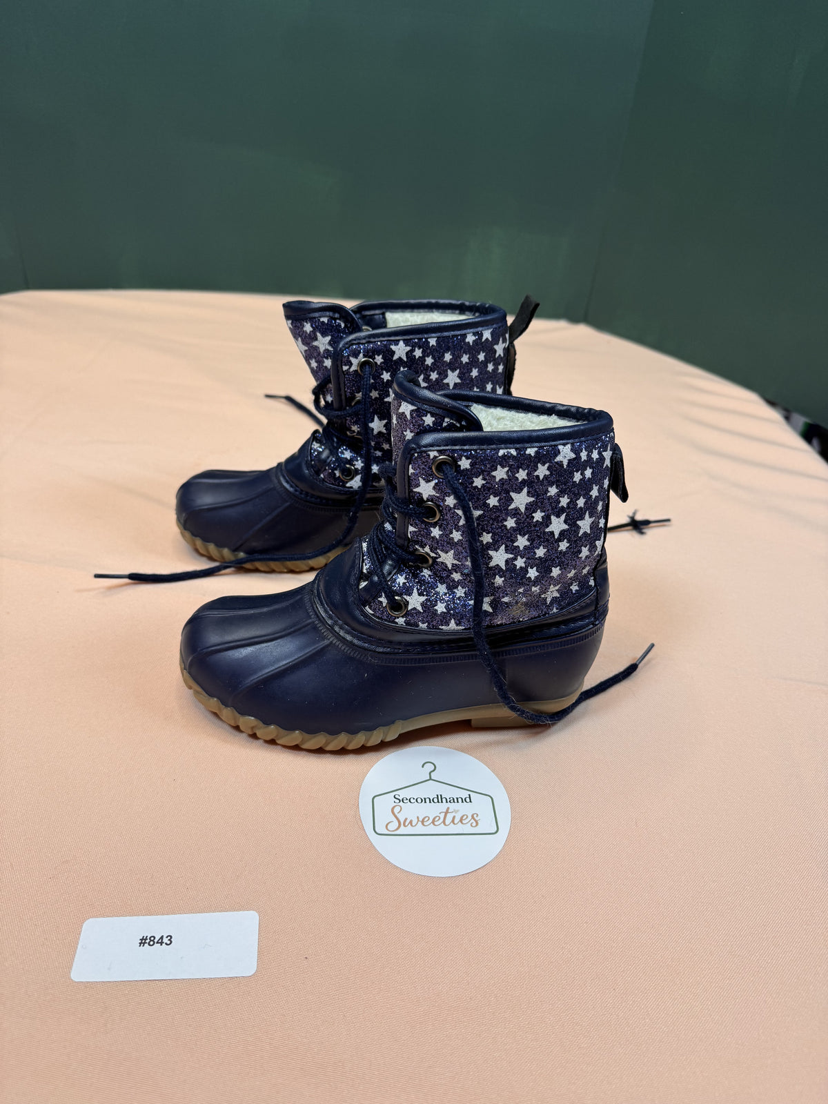 Toddler Navy Star Print Insulated Duck Boots Sherpa Lined EU 23 US 7 #843