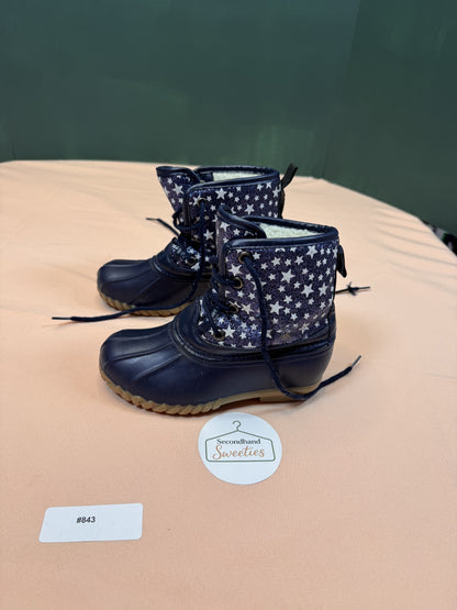 Toddler Navy Star Print Insulated Duck Boots Sherpa Lined EU 23 US 7 #843