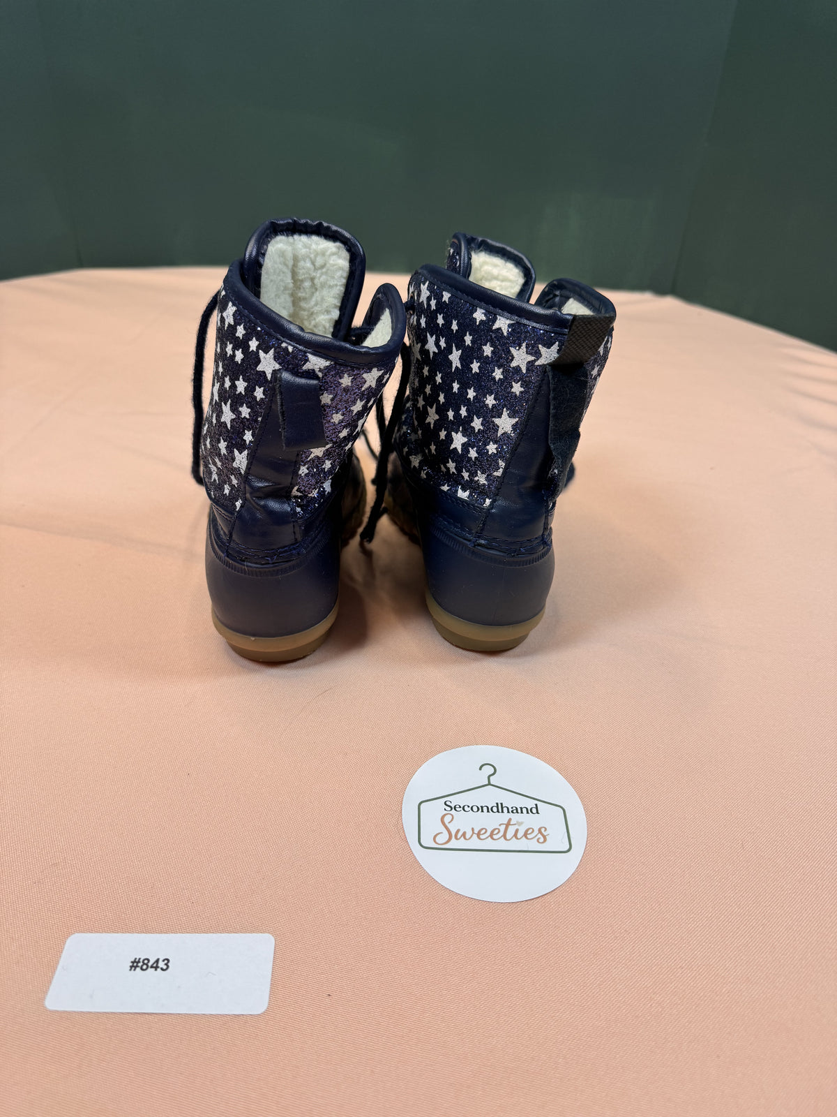 Toddler Navy Star Print Insulated Duck Boots Sherpa Lined EU 23 US 7 #843