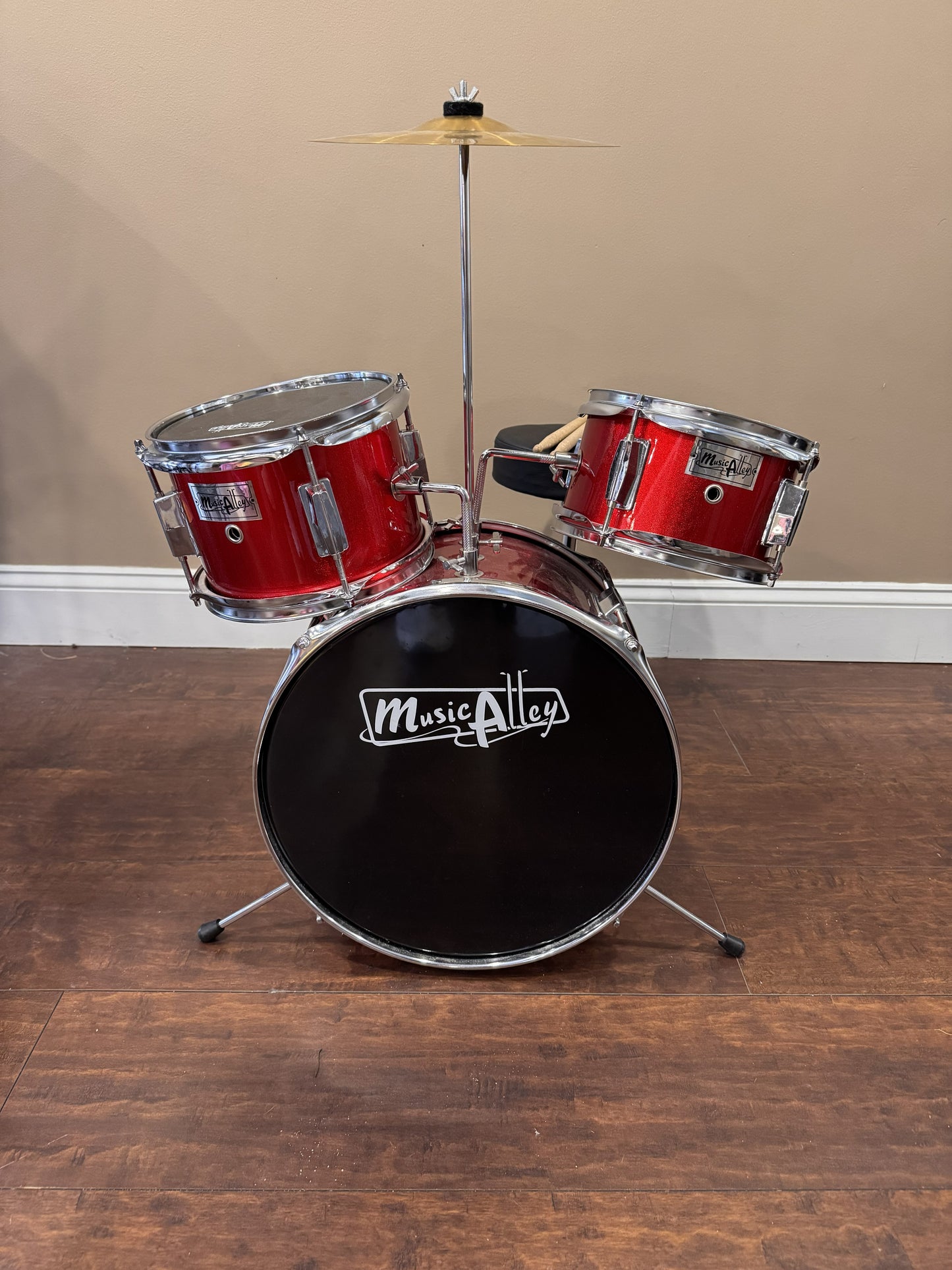 Music Alley Kids Drum Set with Stool, Cymbal & Drumsticks – Red | Local Pickup Only | Lot #862