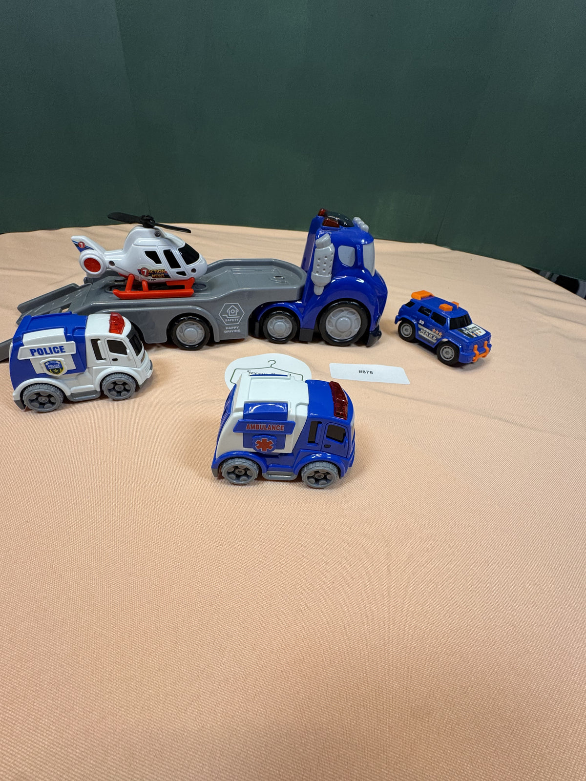 Emergency Vehicle Transport Truck with Police, Ambulance & Helicopter Set #878