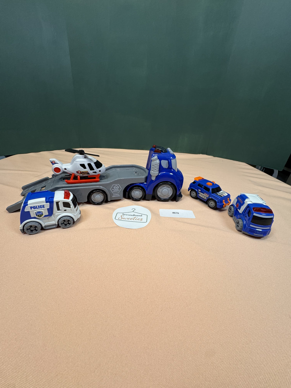 Emergency Vehicle Transport Truck with Police, Ambulance & Helicopter Set #878