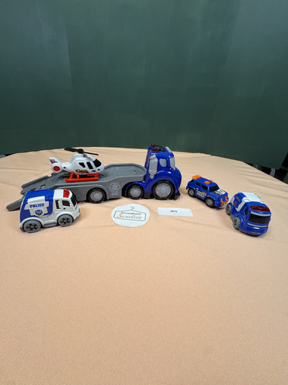 Emergency Vehicle Transport Truck with Police, Ambulance & Helicopter Set #878