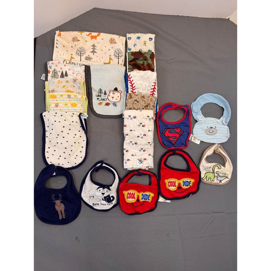 Baby Bibs & Burp Cloth Lot – Assorted Boy/Unisex Designs #400