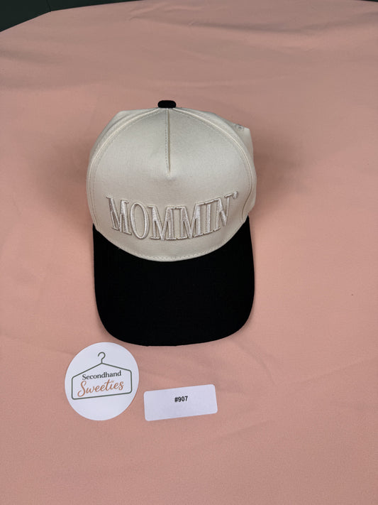 Mommin’ Adjustable Baseball Cap | Too Busy to Care | Cream & Black - #907