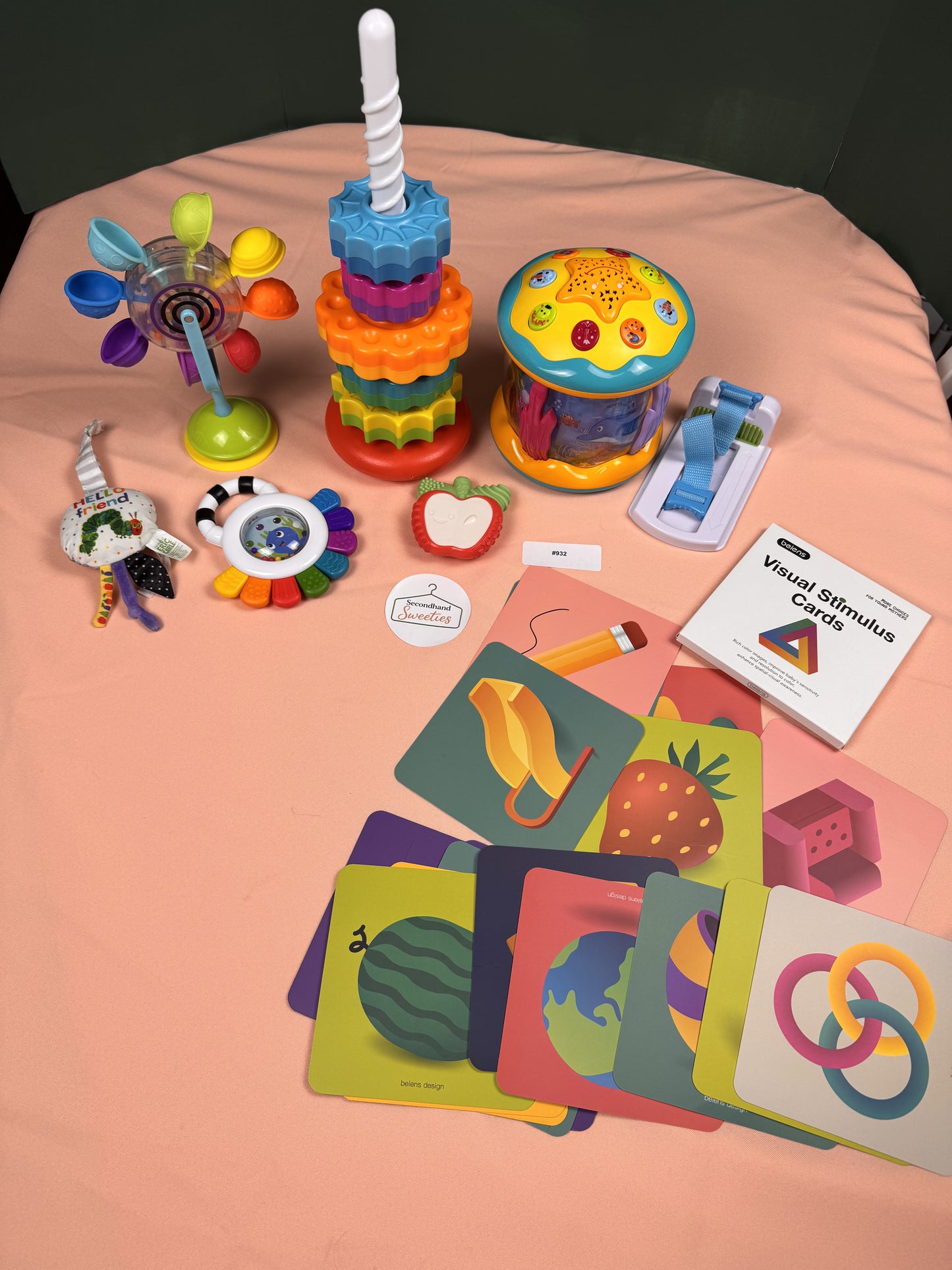 Baby Sensory Toy Bundle Mirror Rattle Teether Visual Cards Musical Toys #932