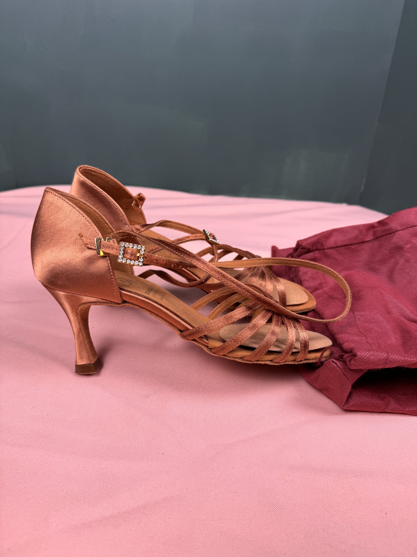 Supadance 1403 Dark Tan Satin Ballroom Dance Shoes Women's UK 4½ / US 7 2.5" Heel #947