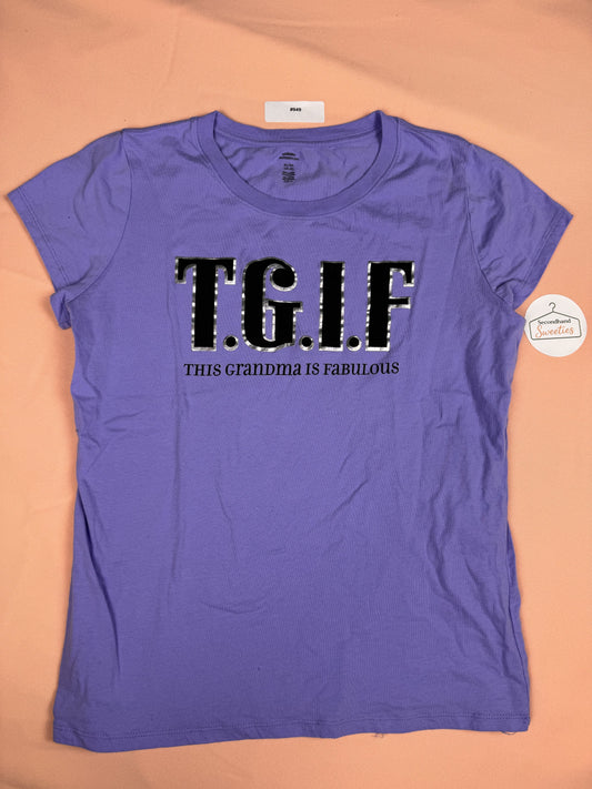 #949 TGIF This Grandma Is Fabulous Purple Graphic Tee XL 16-18