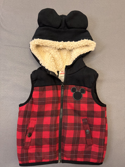Disney Junior Mickey Mouse Plaid Sherpa-Lined Vest 2T #649