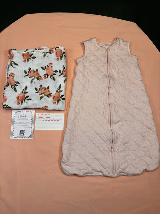 Moon and Back by Hanna Andersson Sleep Sack + Floral Muslin Blanket Set 6-18M #774
