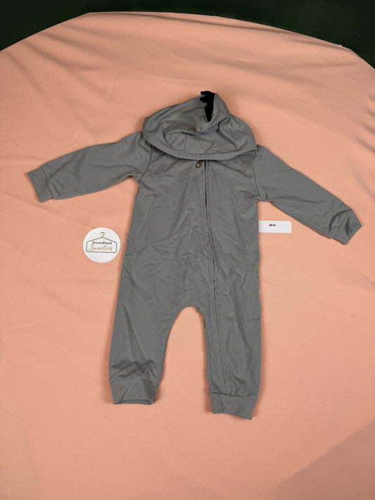 Gray Dinosaur Hooded Baby Romper 12M One Piece Outfit Zip Front SKU #918