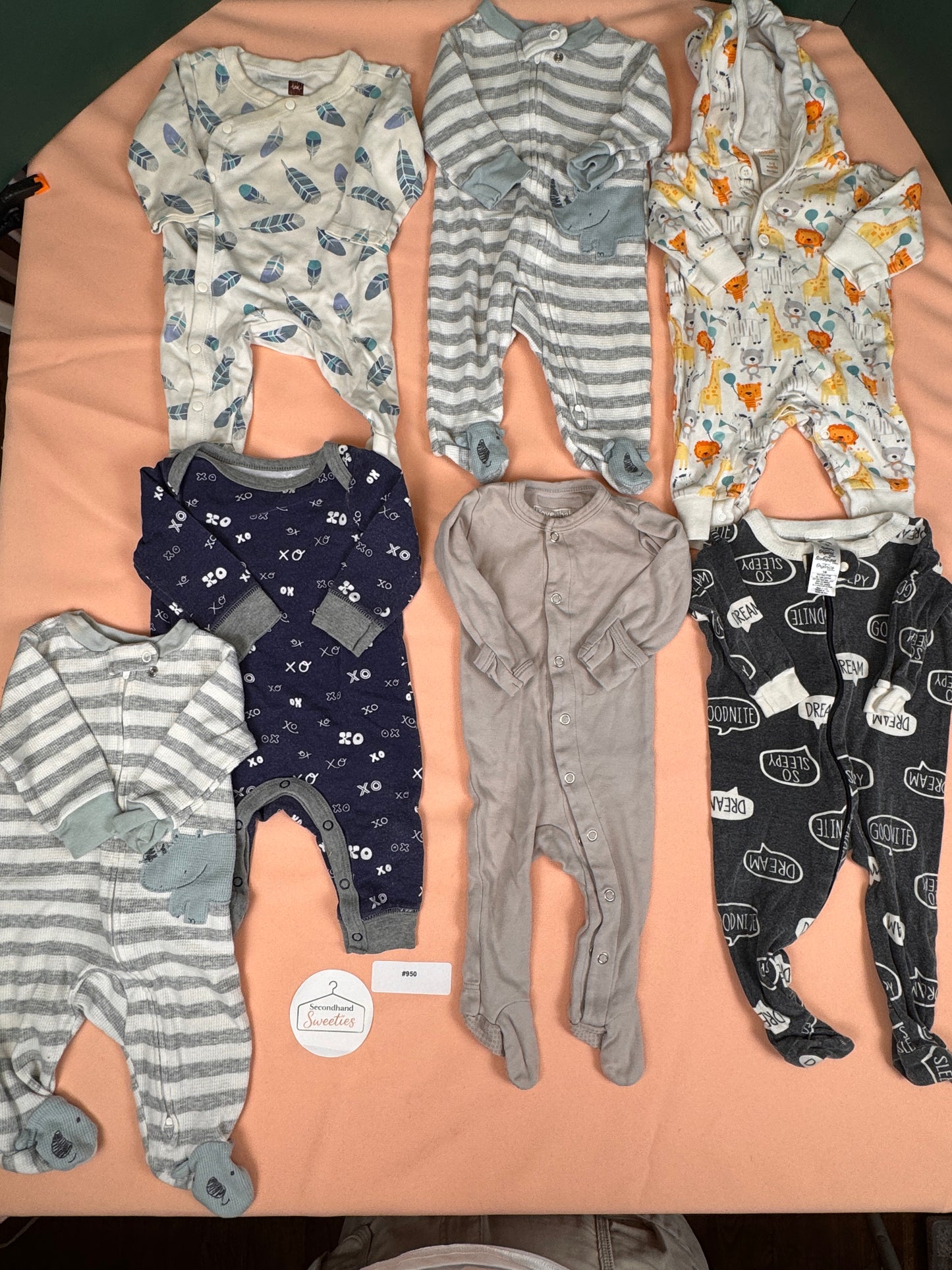 Baby Boy Newborn Sleepers Bundle 7 Pc Footed Pajamas Hooded Romper Lot Safari SKU #950