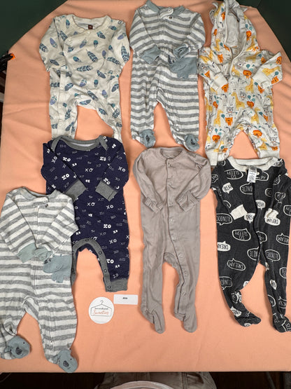 Baby Boy Newborn Sleepers Bundle 7 Pc Footed Pajamas Hooded Romper Lot Safari SKU #950