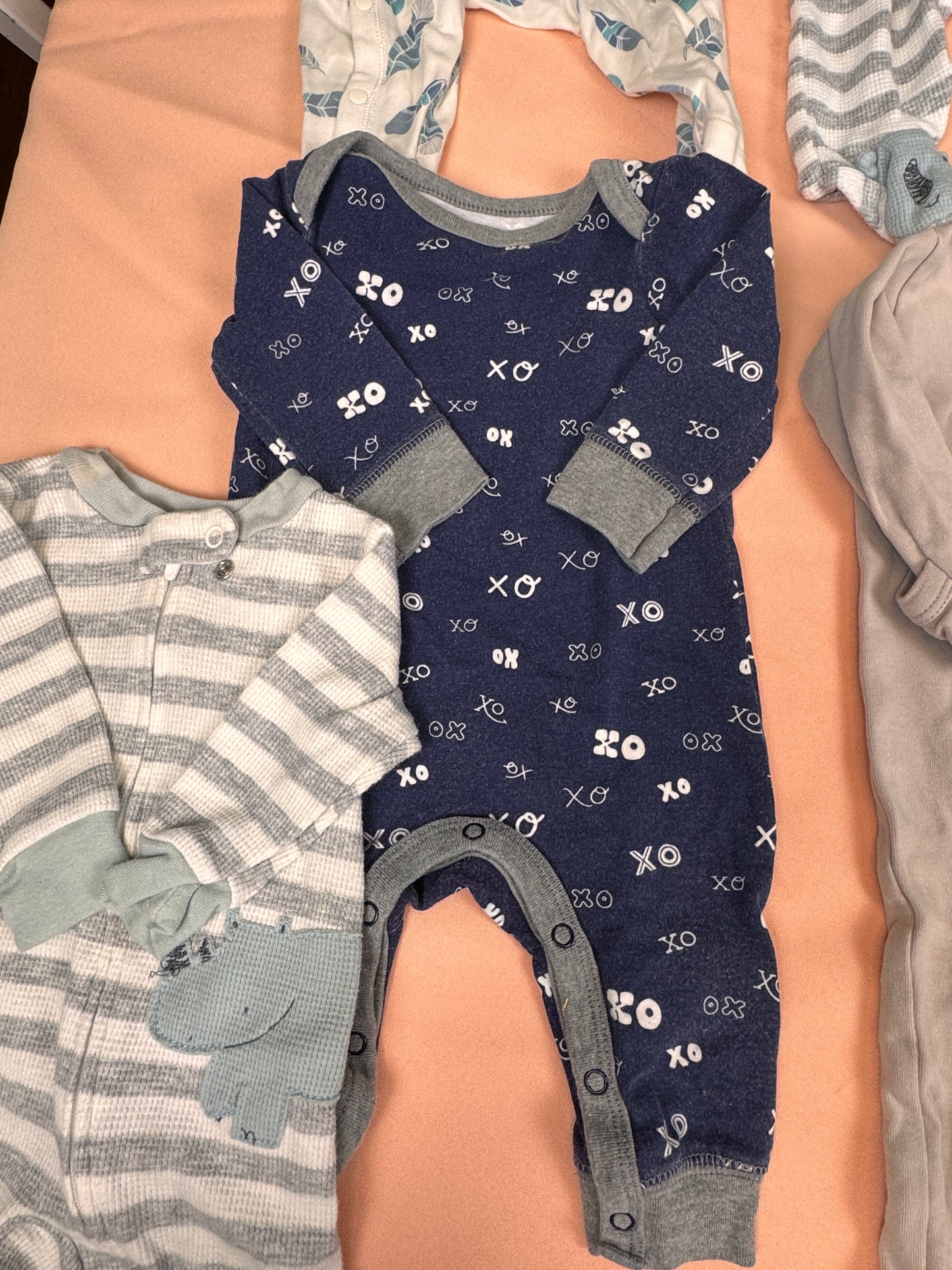 Baby Boy Newborn Sleepers Bundle 7 Pc Footed Pajamas Hooded Romper Lot Safari SKU #950
