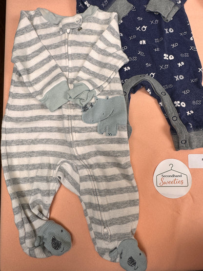 Baby Boy Newborn Sleepers Bundle 7 Pc Footed Pajamas Hooded Romper Lot Safari SKU #950