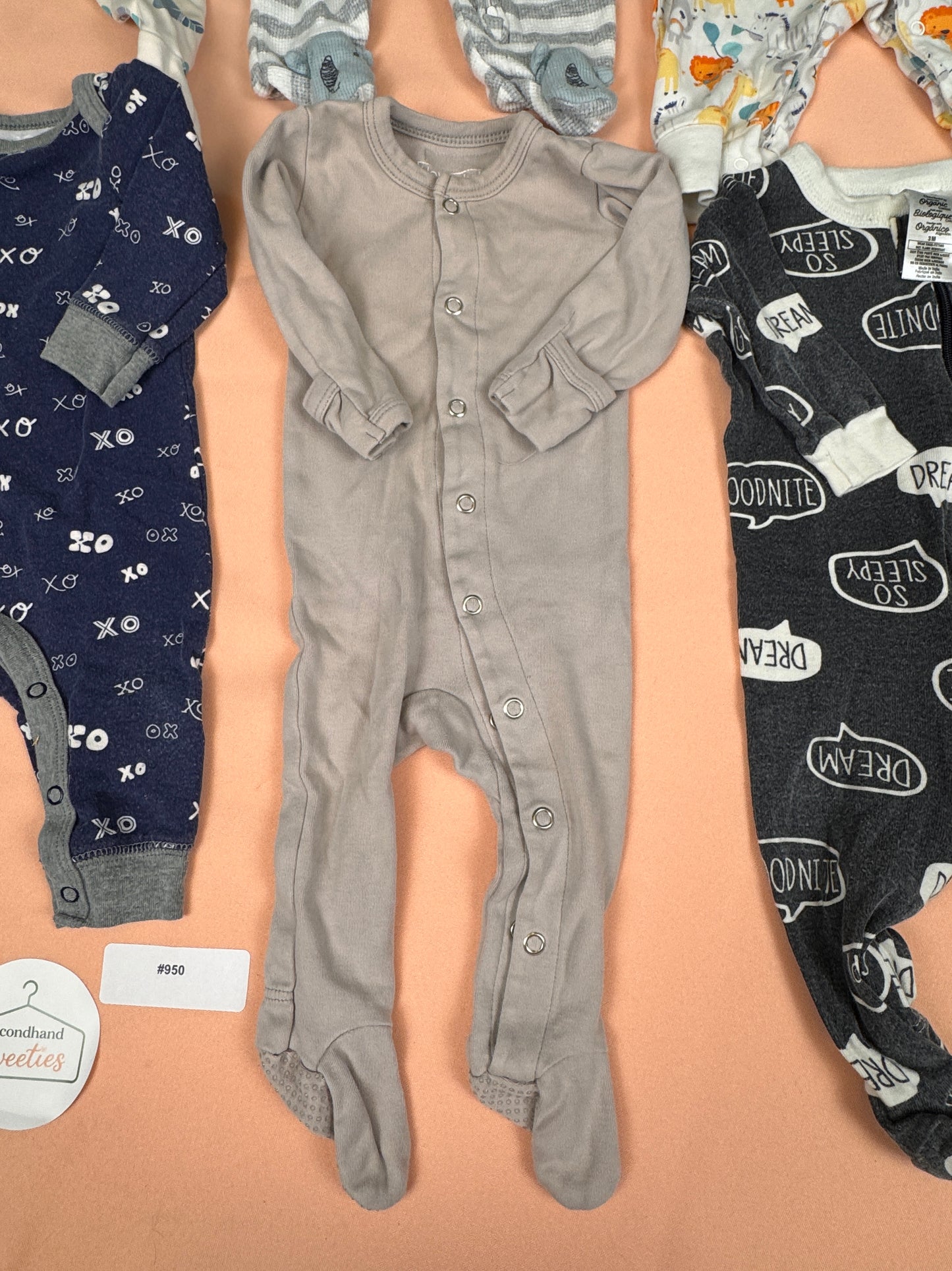 Baby Boy Newborn Sleepers Bundle 7 Pc Footed Pajamas Hooded Romper Lot Safari SKU #950