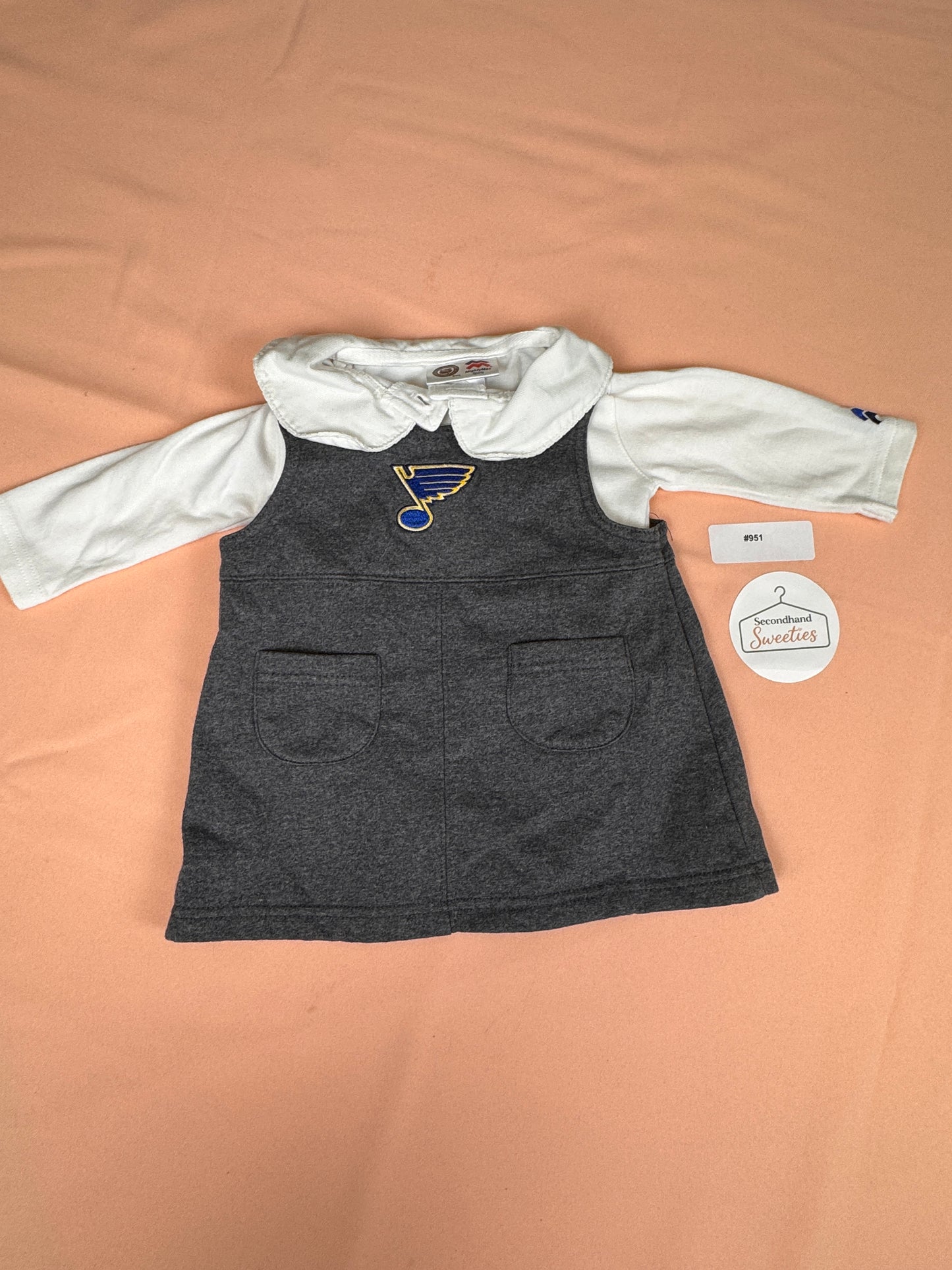 St. Louis Blues Baby Girl Jumper Dress 6-9M NHL Long Sleeve Outfit Gray SKU #951