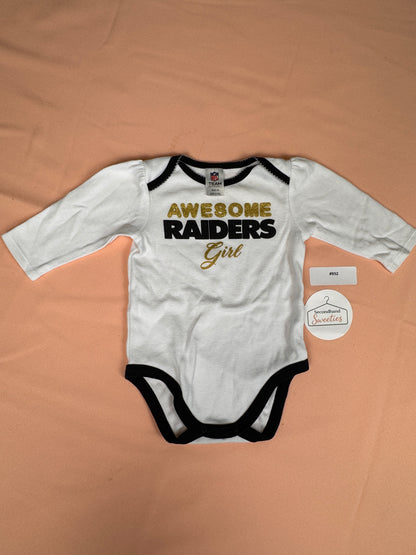 Las Vegas Raiders Baby Girl Long Sleeve Bodysuit 6-9M NFL Team Apparel White SKU #952