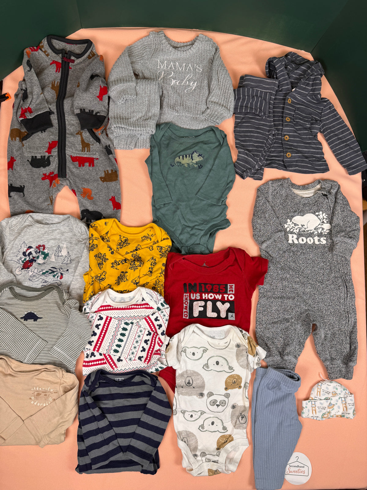 🍂 Baby Boy 0–3M Fall/Winter Clothing Lot – Carter’s, Roots, Disney & More – #179