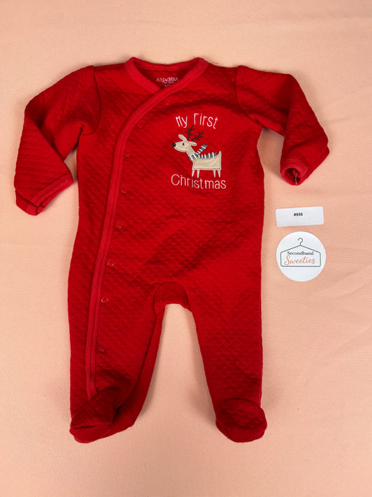 🎄 Kylie & Deena My First Christmas Footed Sleeper 6-9M – Red Quilted Pajamas #956