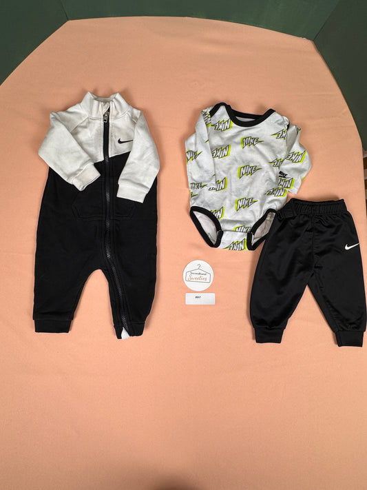 🖤 Nike Baby Boy 6M 3-Piece Outfit Lot – Bodysuit, Joggers & Zip Coverall #957