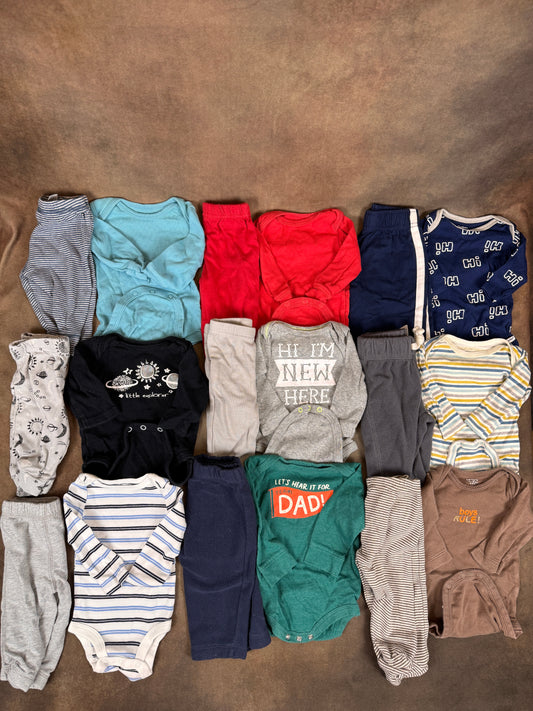 Baby Boy 0-3M Fall Winter Clothing Lot Carter’s Gerber 18 Pc #1138