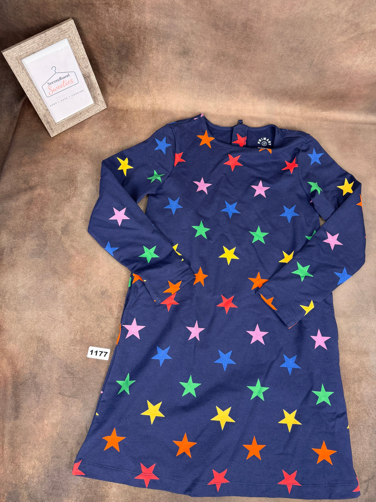 Primary Girls Navy Rainbow Star Long Sleeve Dress Size 10 #1177