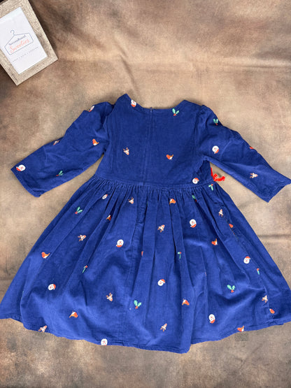 Mini Boden Girls Navy Corduroy Christmas Holiday Dress 8-9Y #1179
