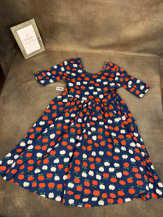 Hanna Andersson Girls Navy Apple Print Twirl Dress Size 10 140 #1180