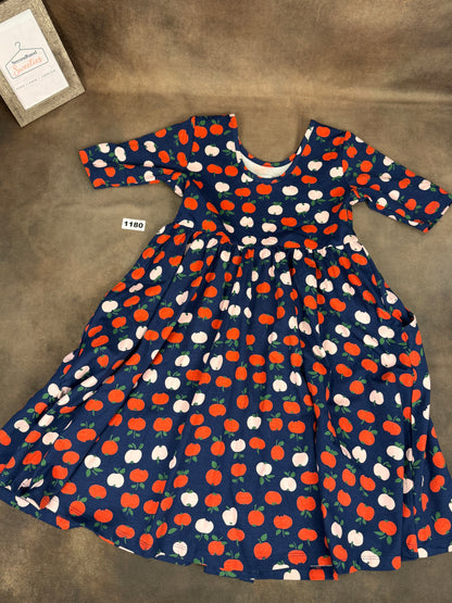 Hanna Andersson Girls Navy Apple Print Twirl Dress Size 10 140 #1180